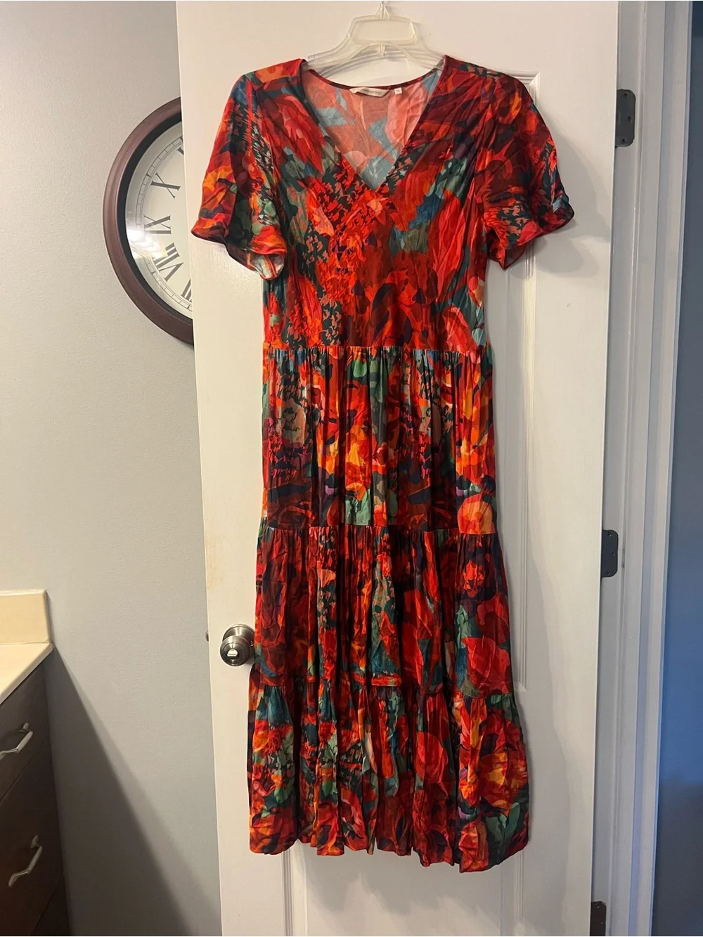 Soft Surroundings long v neck ruffle dress size L - Picture 3 of 11